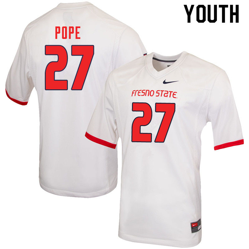 Youth #27 Zane Pope Fresno State Bulldogs College Football Jerseys Sale-White - Click Image to Close